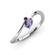 3 - Lucie Bold Oval Cut Iolite and Round Red Garnet 2 Stone Promise Ring 
