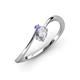 3 - Lucie Bold Oval Cut White Sapphire and Round Tanzanite 2 Stone Promise Ring 