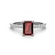 1 - Charlotte Desire 7x5 mm Emerald Cut Red Garnet and Round Diamond Hidden Halo Engagement Ring 