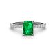 1 - Charlotte Desire 7x5 mm Emerald Cut Emerald and Round Diamond Hidden Halo Engagement Ring 