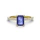 1 - Charlotte Desire 7x5 mm Emerald Cut Iolite and Round Diamond Hidden Halo Engagement Ring 