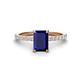 1 - Charlotte Desire 7x5 mm Emerald Cut Blue Sapphire and Round Diamond Hidden Halo Engagement Ring 