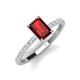 4 - Charlotte Desire 8x6 mm Emerald Cut Red Garnet and Round Diamond Hidden Halo Engagement Ring 