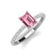 4 - Charlotte Desire 8x6 mm Emerald Cut Pink Tourmaline and Round Diamond Hidden Halo Engagement Ring 