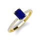 4 - Charlotte Desire 8x6 mm Emerald Cut Blue Sapphire and Round Diamond Hidden Halo Engagement Ring 