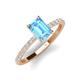 4 - Charlotte Desire 8x6 mm Emerald Cut Blue Topaz and Round Diamond Hidden Halo Engagement Ring 