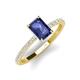 4 - Charlotte Desire 8x6 mm Emerald Cut Iolite and Round Diamond Hidden Halo Engagement Ring 