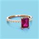 3 - Charlotte Desire 8x6 mm Emerald Cut Rhodolite Garnet and Round Diamond Hidden Halo Engagement Ring 