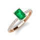 4 - Charlotte Desire 8x6 mm Emerald Cut Emerald and Round Diamond Hidden Halo Engagement Ring 