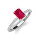 4 - Charlotte Desire 8x6 mm Emerald Cut Ruby and Round Diamond Hidden Halo Engagement Ring 