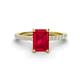 1 - Charlotte Desire 8x6 mm Emerald Cut Ruby and Round Diamond Hidden Halo Engagement Ring 