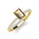 4 - Charlotte Desire 8x6 mm Emerald Cut Smoky Quartz and Round Diamond Hidden Halo Engagement Ring 