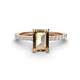 1 - Charlotte Desire 8x6 mm Emerald Cut Smoky Quartz and Round Diamond Hidden Halo Engagement Ring 