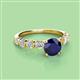2 - Julian Desire 6.00 mm Round Blue Sapphire and Bezel Set Diamond Engagement Ring 