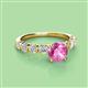 2 - Julian Desire 6.00 mm Round Lab Created Pink Sapphire and Bezel Set Diamond Engagement Ring 