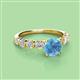 2 - Julian Desire 6.50 mm Round Blue Topaz and Bezel Set Diamond Engagement Ring 