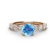 1 - Julian Desire 6.50 mm Round Blue Topaz and Bezel Set Diamond Engagement Ring 