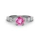1 - Julian Desire 6.00 mm Round Lab Created Pink Sapphire and Bezel Set Diamond Engagement Ring 