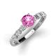 3 - Julian Desire 6.00 mm Round Lab Created Pink Sapphire and Bezel Set Diamond Engagement Ring 