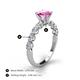 4 - Julian Desire 6.00 mm Round Lab Created Pink Sapphire and Bezel Set Diamond Engagement Ring 