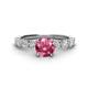 1 - Julian Desire 6.50 mm Round Pink Tourmaline and Bezel Set Diamond Engagement Ring 
