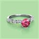 2 - Julian Desire 6.50 mm Round Pink Tourmaline and Bezel Set Diamond Engagement Ring 