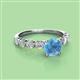 2 - Julian Desire 6.50 mm Round Blue Topaz and Bezel Set Diamond Engagement Ring 
