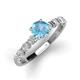 3 - Julian Desire 6.50 mm Round Blue Topaz and Bezel Set Diamond Engagement Ring 