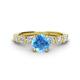 1 - Julian Desire 6.50 mm Round Blue Topaz and Bezel Set Diamond Engagement Ring 