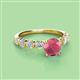 2 - Julian Desire 6.50 mm Round Rhodolite Garnet and Bezel Set Diamond Engagement Ring 