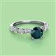 2 - Julian Desire 6.50 mm Round London Blue Topaz and Bezel Set Diamond Engagement Ring 