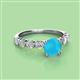 2 - Julian Desire 6.00 mm Round Turquoise and Bezel Set Diamond Engagement Ring 