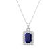 1 - Everlee 6x4 mm Emerald Cut Blue Sapphire and Round Diamond Halo Pendant Necklace 