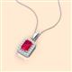 2 - Everlee 6x4 mm Emerald Cut Ruby and Round Diamond Halo Pendant Necklace 