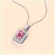 2 - Everlee 6x4 mm Emerald Cut Pink Tourmaline and Round Diamond Halo Pendant Necklace 