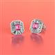2 - Pamela Iris Emerald Cut Pink Tourmaline and Baguette Diamond Milgrain Halo Stud Earrings 