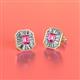2 - Pamela Iris Emerald Cut Pink Tourmaline and Baguette Diamond Milgrain Halo Stud Earrings 