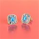 2 - Pamela Iris Emerald Cut Blue Topaz and Baguette Diamond Milgrain Halo Stud Earrings 