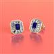 2 - Pamela Iris Emerald Cut Blue Sapphire and Baguette Diamond Milgrain Halo Stud Earrings 