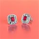 2 - Pamela Iris Emerald Cut Ruby and Baguette Diamond Milgrain Halo Stud Earrings 