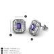 3 - Pamela Iris Emerald Cut Iolite and Baguette Diamond Milgrain Halo Stud Earrings 