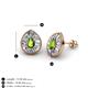 3 - Viola Iris Pear Cut Peridot and Baguette Diamond Milgrain Halo Stud Earrings 