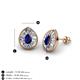3 - Viola Iris Pear Cut Blue Sapphire and Baguette Diamond Milgrain Halo Stud Earrings 