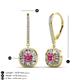 3 - Blossom Iris Princess Cut Pink Tourmaline and Baguette Diamond Halo Dangling Earrings 