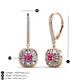 3 - Blossom Iris Princess Cut Pink Tourmaline and Baguette Diamond Halo Dangling Earrings 