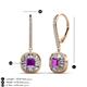 3 - Blossom Iris Princess Cut Amethyst and Baguette Diamond Halo Dangling Earrings 