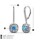 3 - Blossom Iris Princess Cut Blue Topaz and Baguette Diamond Halo Dangling Earrings 