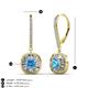 3 - Blossom Iris Princess Cut Blue Topaz and Baguette Diamond Halo Dangling Earrings 