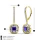 3 - Blossom Iris Princess Cut Iolite and Baguette Diamond Halo Dangling Earrings 