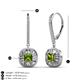3 - Blossom Iris Princess Cut Peridot and Baguette Diamond Halo Dangling Earrings 
